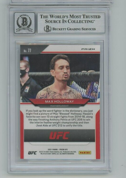 MAX HOLLOWAY Silver AUTO 10 BAS BGS 2021 Panini Prizm UFC BMF On