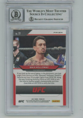 MAX HOLLOWAY Silver AUTO 10 BAS BGS 2021 Panini Prizm UFC BMF On