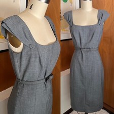 Tahari Arthur S. Levine Dress Sleeveless Belted Size 2 career work pinup gray