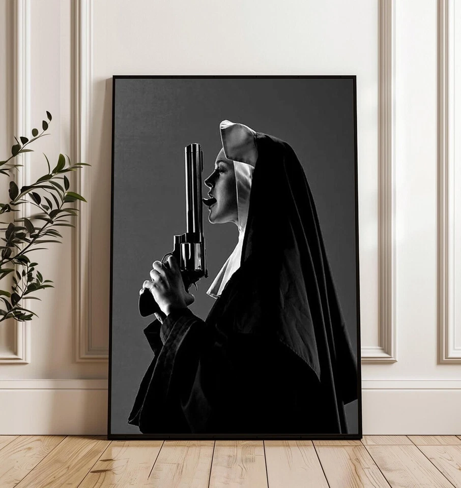 Nun Licking Gun Poster, Lindsay Lohan Machete, Gun Nun Poster, Wall Art Decor - Image 2 of 4