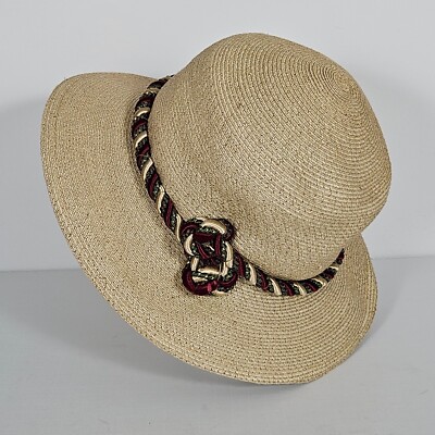 Wide Brim Straw Hat w/ Ribbon Trim Around Crown & Edge by Lilo, Newport, RI Vintage Lilo Newport RI Women main image 4