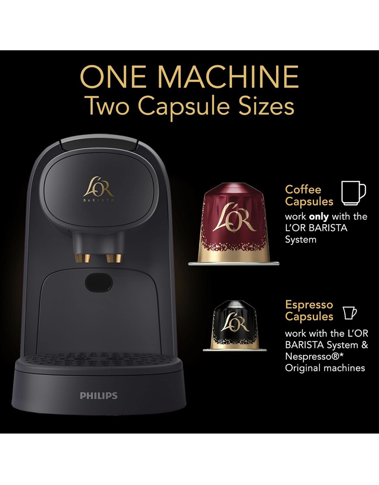 L'OR Barista System Coffee and Espresso Machine Combo by Philips, Black