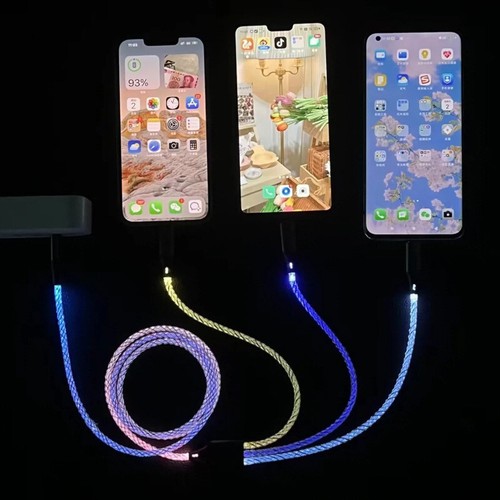 3 en 1 RGB 66W 6A Carga Rápida Tipo C Cable Micro USB Colorido Transmisor Brillante - Imagen 2 de 16