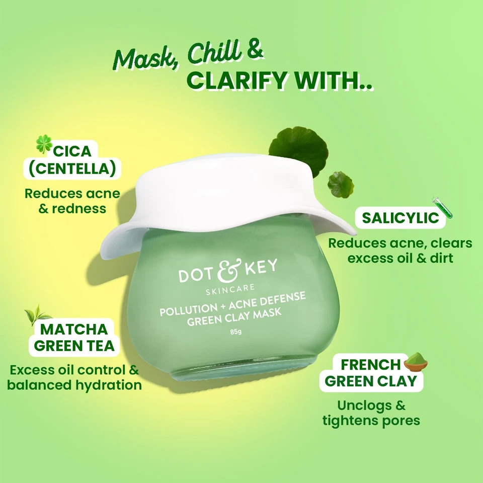 Dot & Key A cne Defence Green Clay Face Mask With Salicylic For Dark Spots85gm; - Image 3 of 4