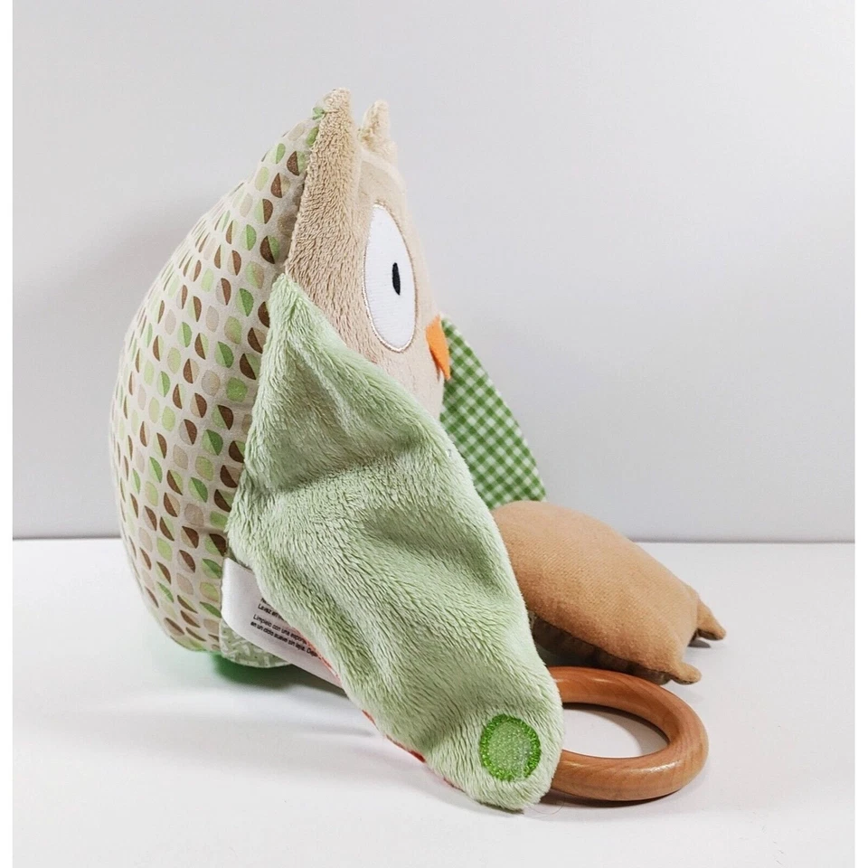 Pottery Barn Skip Hop Owl Rattle Toy Plush Soft Toy Stuffed Green Tan 8" Foto 3 de 4
