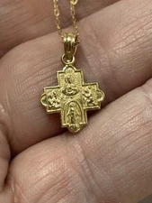 14K Gold Catholic Four Way Scapular Medal Pendant & 14K 13” Chain 1.28g