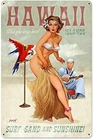 Vintage Tin Sign Aluminum Sign 8x12 Inch Pinup Girl Navy Man Hawaii Art