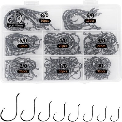 Circle Hooks Fishing Hooks 2X Strong Offset Circle Hooks Saltwater Black High Ca