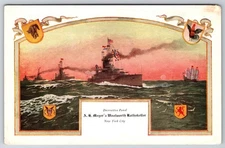 Battleships Decorative Panel NYC Meyer's Woolworth Rathskeller Postcard
