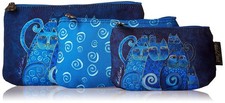 Laurel Burch Cosmetic Bag, Indigo Cats, Set of 3