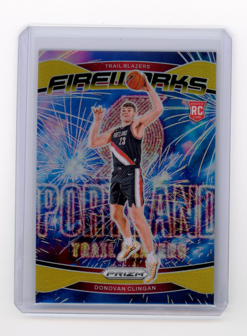 2024-25 Panini Prizm Donovan Clingan RC Rookie Fireworks Gold /10 Trail Blazers