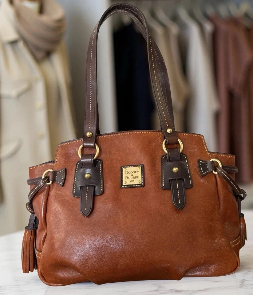 Dooney Bourke Florentine Toledo Leather Natural Brown Winged Tote Shoulder Bag - Image 3 of 4