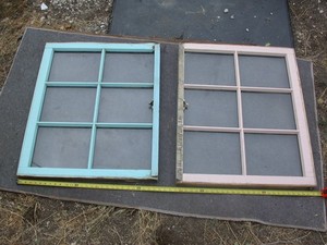 2 old paint vintage French style windows 6 light panes wood sash - 27.5" x 34.5"