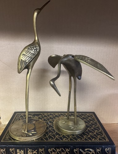 VINTAGE SOLID BRASS "LEONARD" HERON/CRANE PAIR 1960'S KOREA