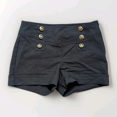 Dynamite black mid-rise sailor shorts, gold buttons womens' size 1, micro mini