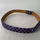 Vintage 00s Y2K Black Real Leather 3 Row Purple Pyramid Studded Belt Size XL 42