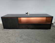 Black/Brown Rectangular Freestanding TV Stand, 2 Door Storage & Open Shelf