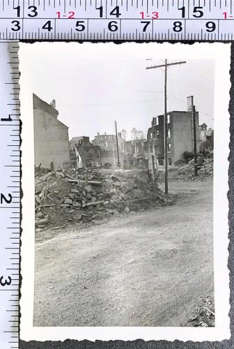 WW2 Era Military BW Photo Snapshot Destroyed Building Saint-Lo France