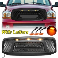 Front Grille For 2006-2008 Dodge Ram 1500 Matte Black Mesh Grill W/Letters W/LED