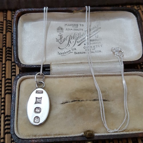 Vintage 925 Sterling Silver Necklace, Ingot Style Oval Pendant Dated 1979 - Picture 3 of 6