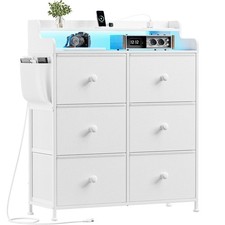 Dresser for Bedroom with Charging Station and LED Lights, 6 Drawers Dresser T...