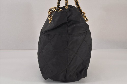 Autentica borsa a tracolla PRADA catena nylon pelle borsa nera 0009N - Foto 4 di 10
