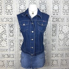 Vtg Y2K Bubblegum Dark Wash Button Up Denim Vest Sz Medium Retro Indie 90's