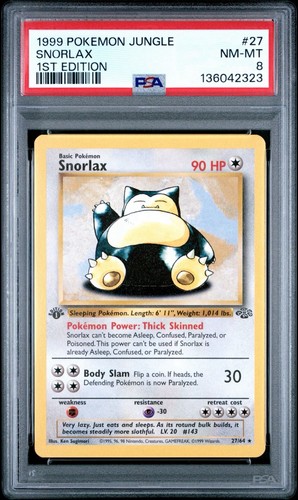 Snorlax (1st Edition) graded PSA 8 for sale on eBay