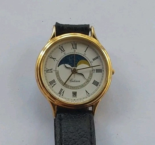 男式日本 复古 1987 镀金月亮手表 Citizen 2870-268423 Needs Service — 第 4/4 张图片