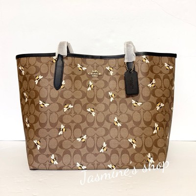 NWT Coach City Tote In Signature Canvas With Bee Print c8590 $378