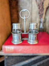 Vintage Salt and Pepper Cruet, Glass and Pewter Serving Set