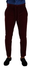 Dolce & Gabbana Bordeaux Velvet Mens Formal Trouser Dress Men's Pants Authentic