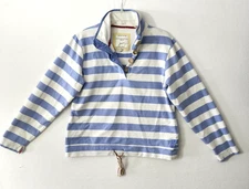 JOULES Womens Long Sleeve Rugby Polo Shirt  Size 12 White Blue Striped 