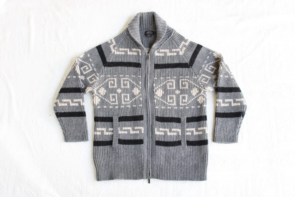 Pendleton Westerly Gray Wool Cardigan sweater Jacket cowichan Big Labowski XL - Image 3 of 4