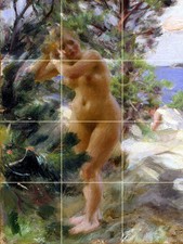 Art Nude After the Bath Colorful Mural Ceramic Backsplash Bath Tile