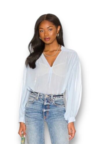 Joie Womens Sheer Blouse M 8-10 Pleated Silk Long Sleeve Blue Luxury Comfort - Picture 3 of 9