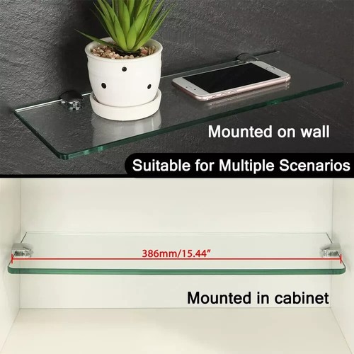 Floating Glass Shelves for Bathroom Tempered Glass Shelf for Wall 15 x 5 Inch... - Picture 5 of 8