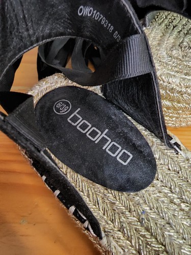 Boohoo Platform Espandrille Wrap Around Ankle Black Sandals - Size 6 - Picture 11 of 12