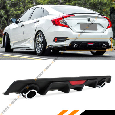 For 16-2021 Civic 4dr Sedan LED Brake Light Bumper Diffuser W/ Decor Exhaust Tip