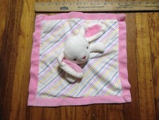 Baby Bunny Belle Lovey Security Blanket Soft Rabbit Pink Trim Zigzag Polka Dots