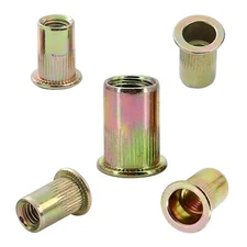 M8 Carbon Steel Flat Head Rivet Nuts Knurled Body Threaded Insert 60pcs