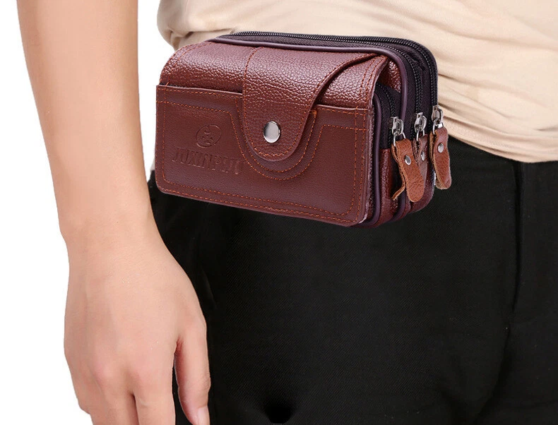 Universal Men Leather Mobile Phone Bag Belt Waist Bag Phone Case Pouch Holster - Image 2 of 4