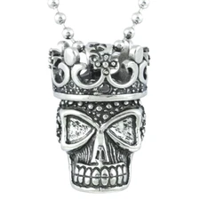 Crown Skull Pendant Necklace Steel Power with 16 pcs Cubic Zirconia By Controse