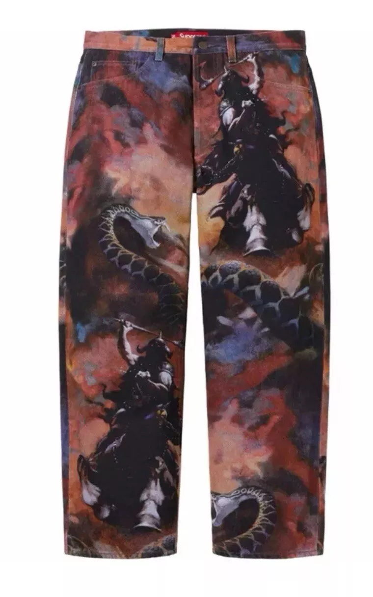 Taille 34   Jean en denim multicolore Supreme Frank Frazetta coupe ample   FW24 NEUF