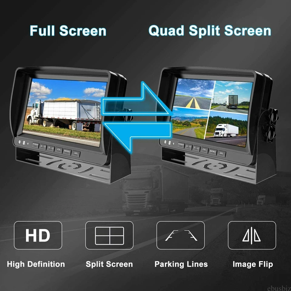 9" Quad Split Monitor DVR AHD 1080P Rear View Backup Camera System FOR Truck RV - Image 3 of 4