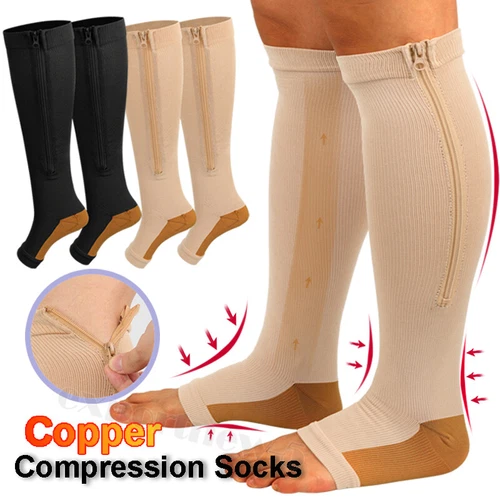 Womens Mens Zipper Compression Socks Knee High 15-20mmHg Medical Toeless Support - Bild 1 von 51