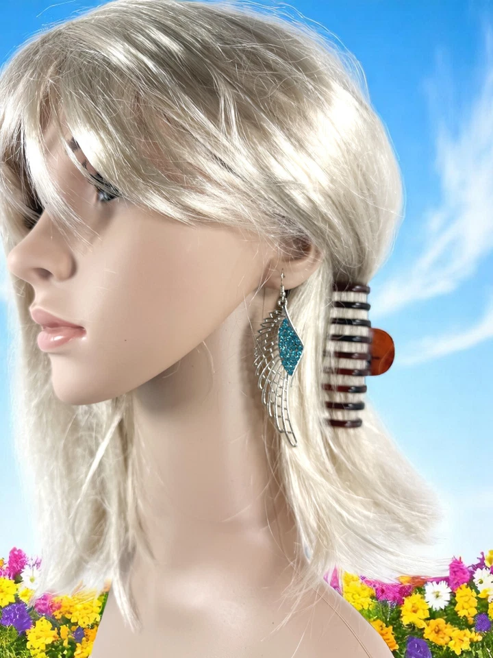 Pendientes de pluma de ángel gancho de cristal azul pendientes colgantes para mujer regalo Foto 2 de 3