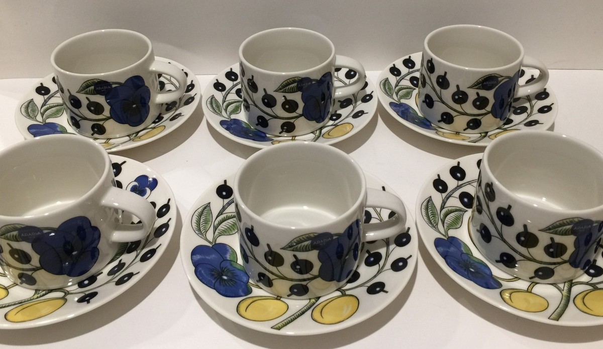 New! Arabia Finland Paratiisi 0.28L Cup and 16.5cm Saucer 6 Sets