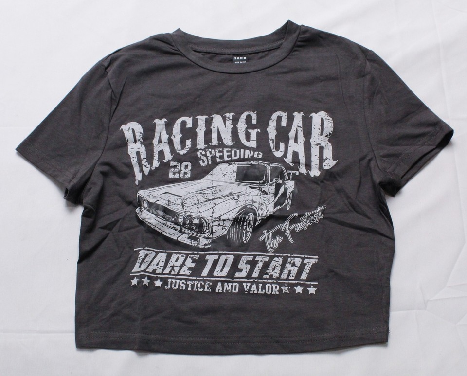 SHEIN Women's Coolane Car & Slogan Graphic Tee LV5 Dark Grey Medium (US:6)