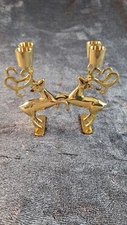 Brass Reindeer Buck Double Candle Stick Holder Christmas Holiday
